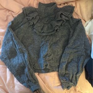 Free People Charcoal Ruffle Mockneck Sweater